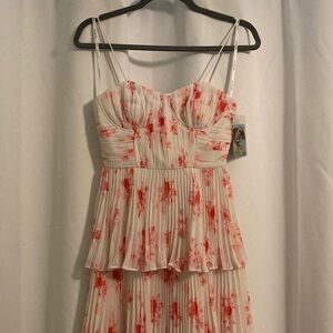 Self-Portrait Floral Midi Dress in Red and Cream